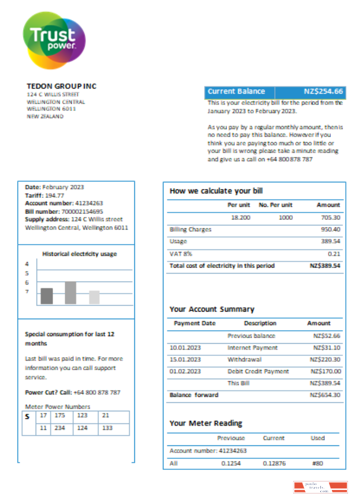 Trustpower utility business bill SCR PSD template